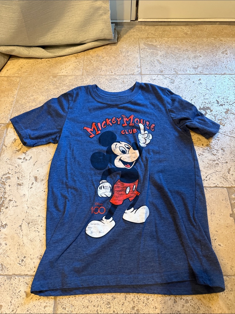 Disney Blue Mickey Mouse Club Graphic Tee with Red Accents